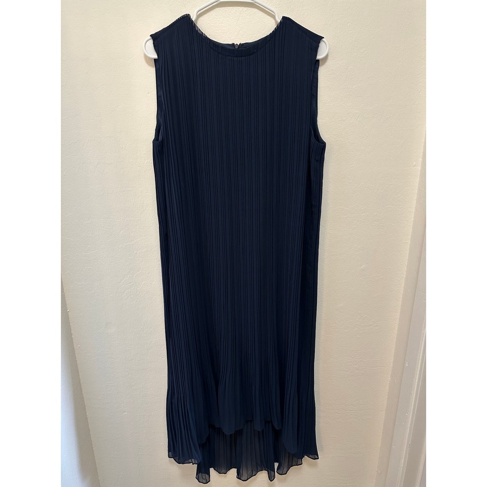 Club Monaco Pleated High‎ Low Dress Navy Blue, Size 10 - Picture 3 of 11